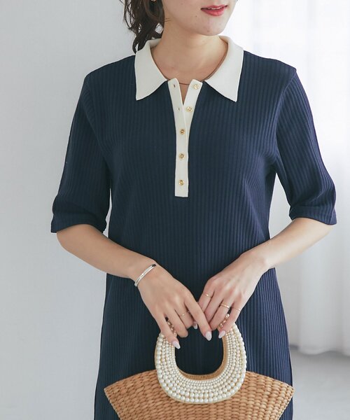 La boutique BonBon(ラブティックボンボン)の「【ヘルシー気分】ポロTEEワンピース(ワンピース・レディース・ライトグレー/ネイビー・FREE)」の8枚目の写真