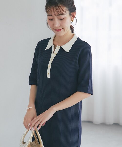 La boutique BonBon(ラブティックボンボン)の「【ヘルシー気分】ポロTEEワンピース(ワンピース・レディース・ライトグレー/ネイビー・FREE)」の7枚目の写真
