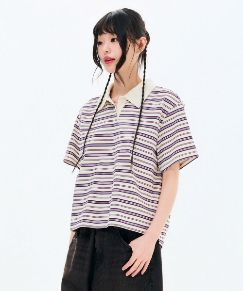 CHASECULT(チェイスカルト)の「レディースストライプカラー半袖Tシャツ-FBRG5791D0A(ポロシャツ・レディース・アイボリー・85/90)」の3枚目の写真
