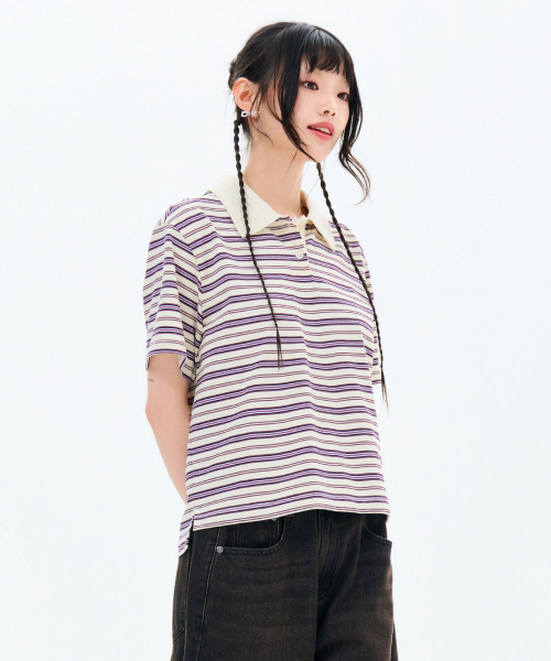 CHASECULT(チェイスカルト)の「レディースストライプカラー半袖Tシャツ-FBRG5791D0A(ポロシャツ・レディース・アイボリー・85/90)」の4枚目の写真