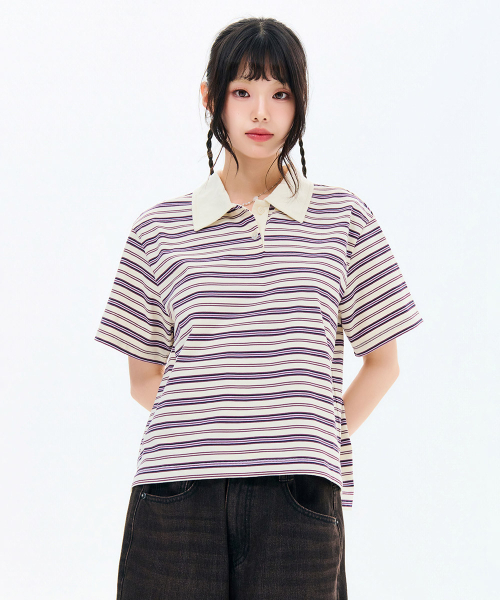 CHASECULT(チェイスカルト)の「レディースストライプカラー半袖Tシャツ-FBRG5791D0A(ポロシャツ・レディース・アイボリー・85/90)」の5枚目の写真