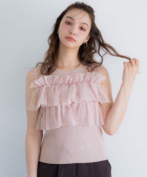 coca(coca)(コカ)の「ノースリーブフリルニット(ニット/セーター・レディース・アイボリー/ブラック/ライトピンク・S/M/L)」の3枚目の写真