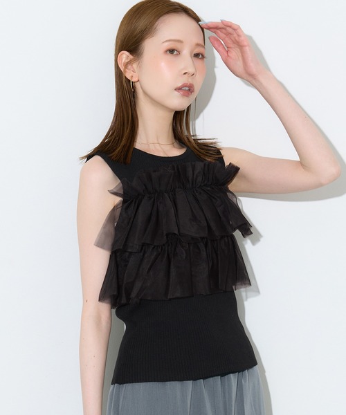 coca(coca)(コカ)の「ノースリーブフリルニット(ニット/セーター・レディース・アイボリー/ブラック/ライトピンク・S/M/L)」の2枚目の写真