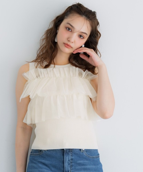 coca(coca)(コカ)の「ノースリーブフリルニット(ニット/セーター・レディース・アイボリー/ブラック/ライトピンク・S/M/L)」の4枚目の写真