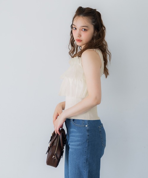 coca(coca)(コカ)の「ノースリーブフリルニット(ニット/セーター・レディース・アイボリー/ブラック/ライトピンク・S/M/L)」の7枚目の写真