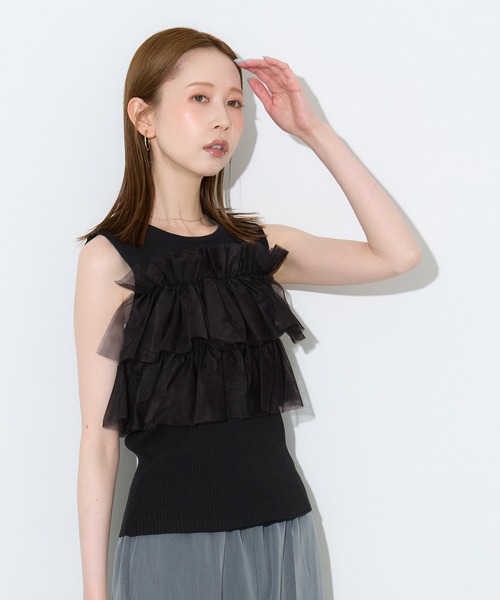 coca(coca)(コカ)の「ノースリーブフリルニット(ニット/セーター・レディース・アイボリー/ブラック/ライトピンク・S/M/L)」の10枚目の写真