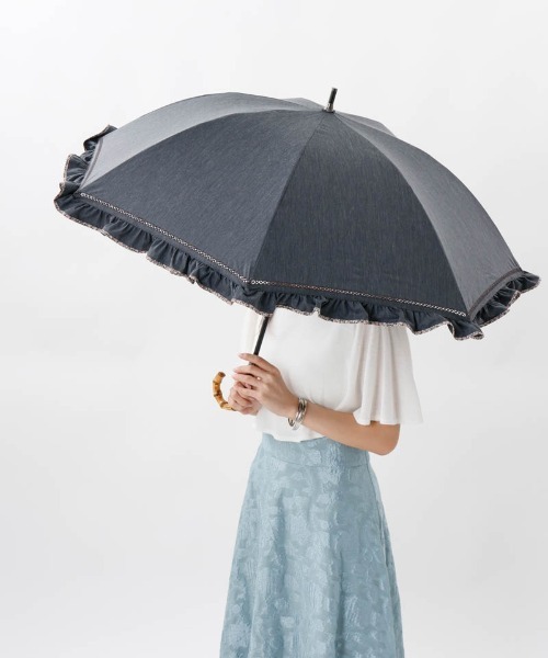 JILL STUART（ジルスチュアート）の「【 JILL STUART（ジル スチュアート）】・WEB限定・　リバティパイピングフリル晴雨兼用パラソル(長傘)（長傘・レディース・ライトベージュ/チャコールグレー・FREE）」の3枚目の写真
