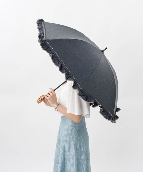 JILL STUART（ジルスチュアート）の「【 JILL STUART（ジル スチュアート）】・WEB限定・　リバティパイピングフリル晴雨兼用パラソル(長傘)（長傘・レディース・ライトベージュ/チャコールグレー・FREE）」の4枚目の写真
