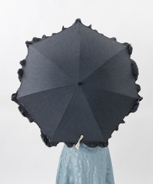 JILL STUART（ジルスチュアート）の「【 JILL STUART（ジル スチュアート）】・WEB限定・　リバティパイピングフリル晴雨兼用パラソル(長傘)（長傘・レディース・ライトベージュ/チャコールグレー・FREE）」の5枚目の写真