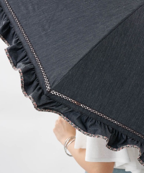JILL STUART（ジルスチュアート）の「【 JILL STUART（ジル スチュアート）】・WEB限定・　リバティパイピングフリル晴雨兼用パラソル(長傘)（長傘・レディース・ライトベージュ/チャコールグレー・FREE）」の6枚目の写真