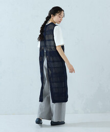 2WAY透かし編み ロングニットジレ