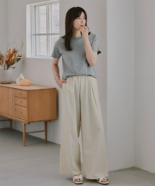 slattgir（スラットジール）の「高身長　ストライプタックリラックスワイドパンツ（トールサイズ）Essenave（その他パンツ・レディース・ブルー系/ベージュ系・TM/TL/TLL/T3L）」の6枚目の写真