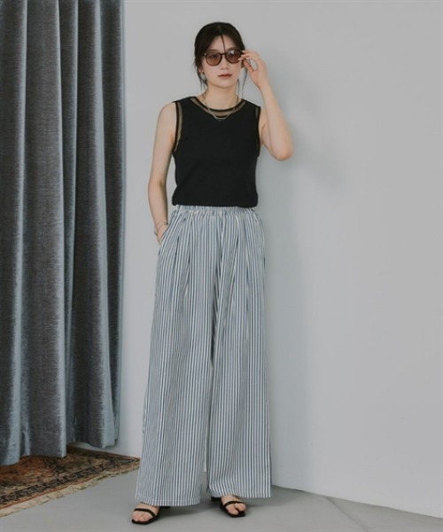 slattgir（スラットジール）の「高身長　ストライプタックリラックスワイドパンツ（トールサイズ）Essenave（その他パンツ・レディース・ブルー系/ベージュ系・TM/TL/TLL/T3L）」の11枚目の写真