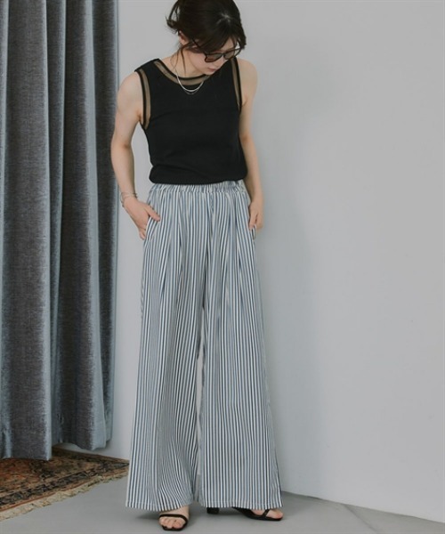 slattgir（スラットジール）の「高身長　ストライプタックリラックスワイドパンツ（トールサイズ）Essenave（その他パンツ・レディース・ブルー系/ベージュ系・TM/TL/TLL/T3L）」の12枚目の写真