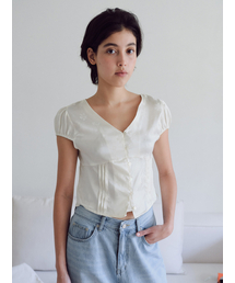 Jacquard short-sleeve blouse_ivory
