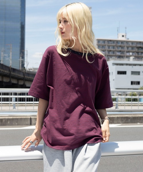 WEGO（ウィゴー）の「WEGO/ボーダーリンガーTシャツ（Tシャツ/カットソー・メンズ・ブラック系その他5/レッド系その他・MEDIUM/LARGE）」の2枚目の写真