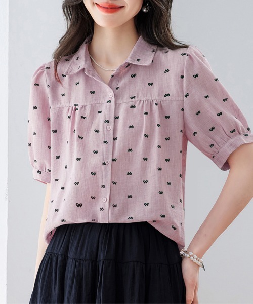 ONEP STAR(ワンピスター)の「リボン柄襟付きパフスリーブブラウス(シャツ/ブラウス・レディース・ピンク/ブルー・MEDIUM/LARGE/X-LARGE)」の14枚目の写真
