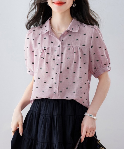 ONEP STAR(ワンピスター)の「リボン柄襟付きパフスリーブブラウス(シャツ/ブラウス・レディース・ピンク/ブルー・MEDIUM/LARGE/X-LARGE)」の15枚目の写真