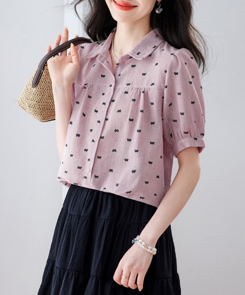 ONEP STAR(ワンピスター)の「リボン柄襟付きパフスリーブブラウス(シャツ/ブラウス・レディース・ピンク/ブルー・MEDIUM/LARGE/X-LARGE)」の17枚目の写真