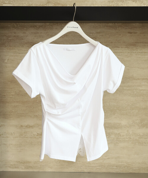 Firsthand(ファーストハンド)の「Firsthand/ファーストハンド レースドッキング ドレープネック トップス 【限定展開】(Tシャツ/カットソー・レディース・オフホワイト/ブラック/ホワイト・FREE)」の10枚目の写真