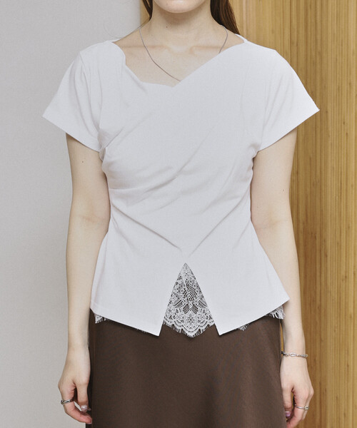 Firsthand(ファーストハンド)の「Firsthand/ファーストハンド レースドッキング ドレープネック トップス 【限定展開】(Tシャツ/カットソー・レディース・オフホワイト/ブラック/ホワイト・FREE)」の22枚目の写真