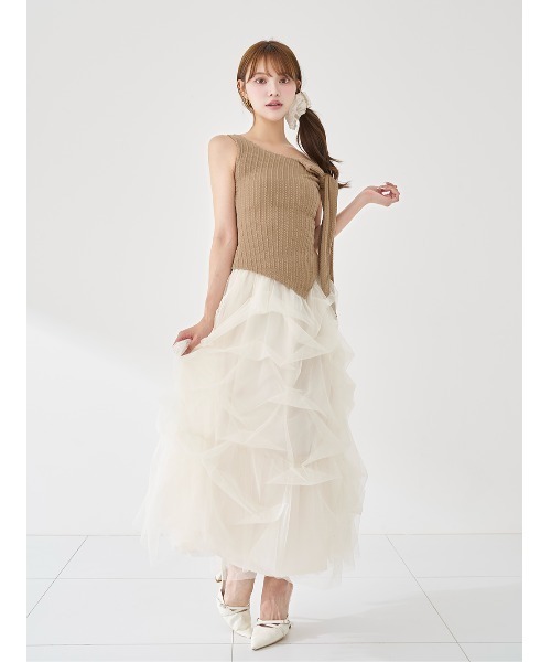 Darich(ダーリッチ)の「ワンショルリボンドレープセットアップ(セットアップ・レディース・ブラック/モカ/ピンクベージュ・FREE)」の6枚目の写真