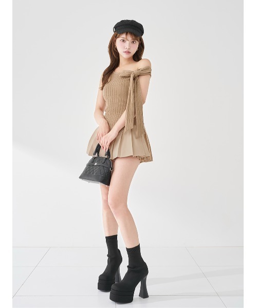 Darich(ダーリッチ)の「ワンショルリボンドレープセットアップ(セットアップ・レディース・ブラック/モカ/ピンクベージュ・FREE)」の8枚目の写真