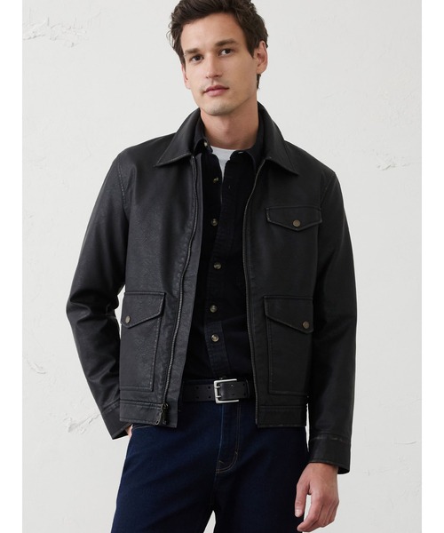 BANANA REPUBLIC FACTORY STORE(バナナリパブリック ファクトリーストア)の「BANANA REPUBLIC FACTORY STORE ヴィーガンレザージップジャケット(その他アウター・メンズ・ブラック・S/M/L/XL)」の1枚目の写真
