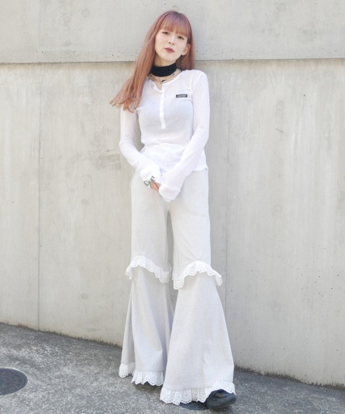 HONEY MI HONEY（ハニーミーハニー）の「sheer teleco henley neck tops（Tシャツ/カットソー・レディース・ブラック/ピンク/グレー/ホワイト/アイボリー・FREE）」の11枚目の写真