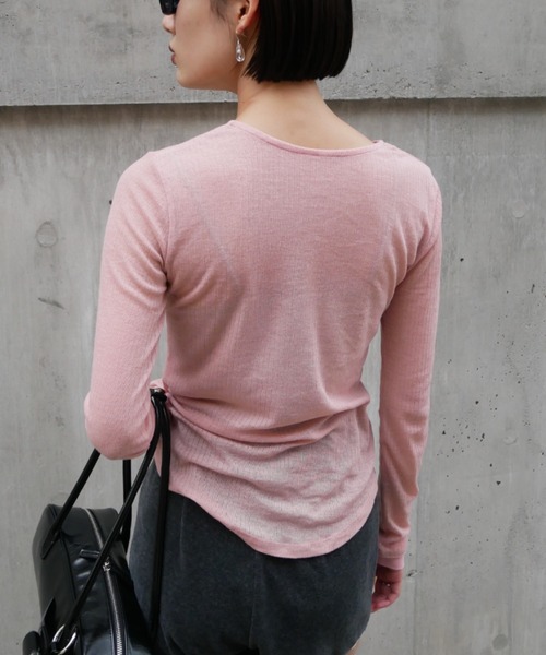 HONEY MI HONEY（ハニーミーハニー）の「sheer teleco henley neck tops（Tシャツ/カットソー・レディース・ブラック/ピンク/グレー/ホワイト/アイボリー・FREE）」の16枚目の写真