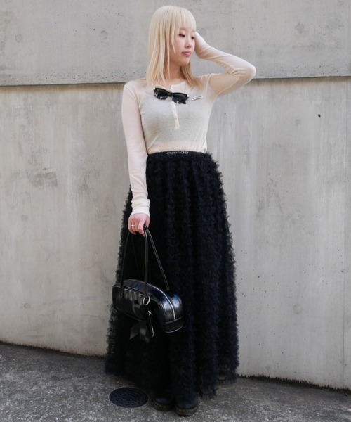 HONEY MI HONEY（ハニーミーハニー）の「sheer teleco henley neck tops（Tシャツ/カットソー・レディース・ブラック/ピンク/グレー/ホワイト/アイボリー・FREE）」の17枚目の写真