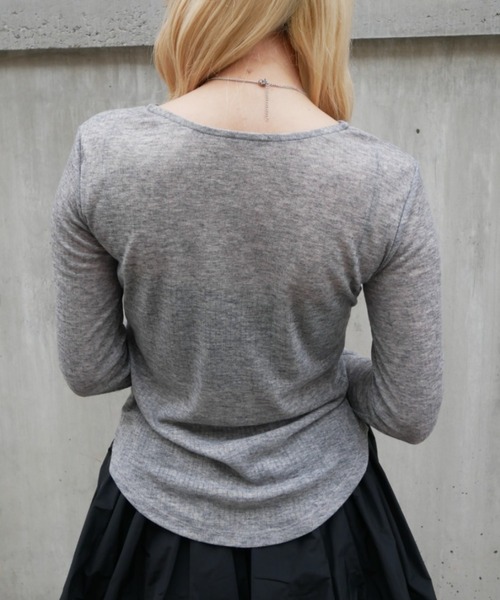 HONEY MI HONEY（ハニーミーハニー）の「sheer teleco henley neck tops（Tシャツ/カットソー・レディース・ブラック/ピンク/グレー/ホワイト/アイボリー・FREE）」の8枚目の写真