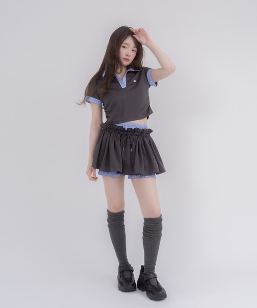mellowneon(メロウネオン)の「ダブルウエストスカート&ポロセットアップ(セットアップ・レディース・オフホワイト/チャコールグレー・FREE)」の22枚目の写真
