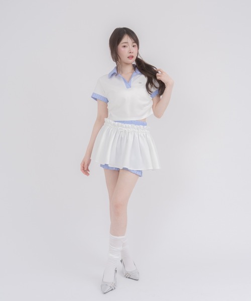 mellowneon(メロウネオン)の「ダブルウエストスカート&ポロセットアップ(セットアップ・レディース・オフホワイト/チャコールグレー・FREE)」の13枚目の写真