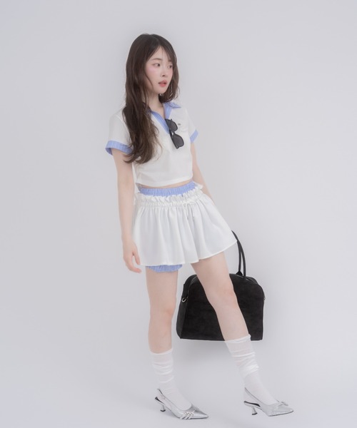 mellowneon(メロウネオン)の「ダブルウエストスカート&ポロセットアップ(セットアップ・レディース・オフホワイト/チャコールグレー・FREE)」の18枚目の写真