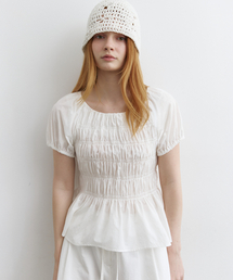 Cotton shirring blouse [KNSS09BL15]_Ivory