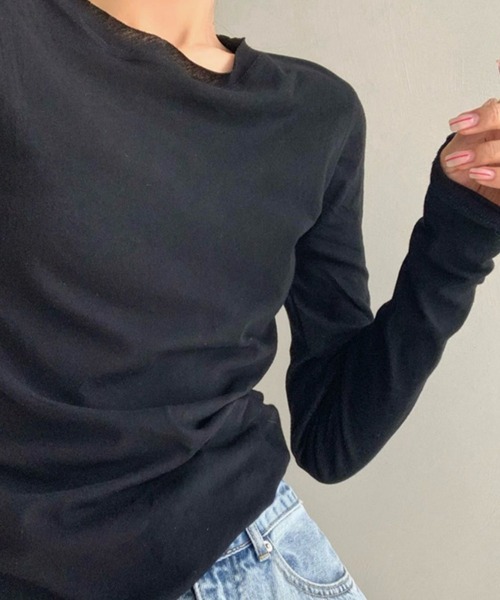 CHEER(チアー)の「【ヘルシー肌見せ】ルーズシアーロンT オフショルダー長袖Tシャツ ビッグシルエット カットソー シースルー(Tシャツ/カットソー・レディース・ブラック/ホワイト・FREE)」の13枚目の写真