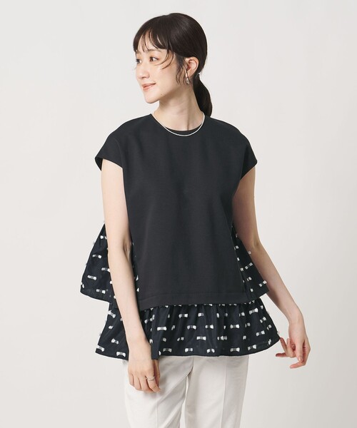 UNITED ARROWS(ユナイテッドアローズ)の「ドットリボン カットジャガード コンビ ブラウス ‐ウォッシャブル‐(シャツ/ブラウス・レディース・ブラック/ネイビー/ダークグレー・FREE)」の1枚目の写真