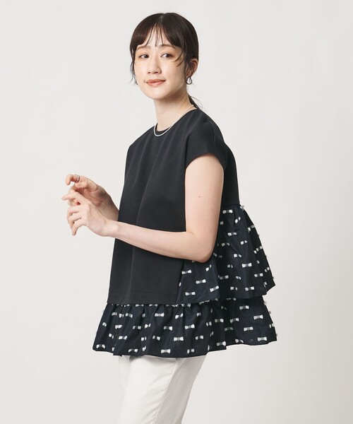 UNITED ARROWS(ユナイテッドアローズ)の「ドットリボン カットジャガード コンビ ブラウス ‐ウォッシャブル‐(シャツ/ブラウス・レディース・ブラック/ネイビー/ダークグレー・FREE)」の4枚目の写真