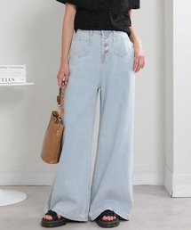 ボタンフライ ルーズシルエット デニムワイドパンツ