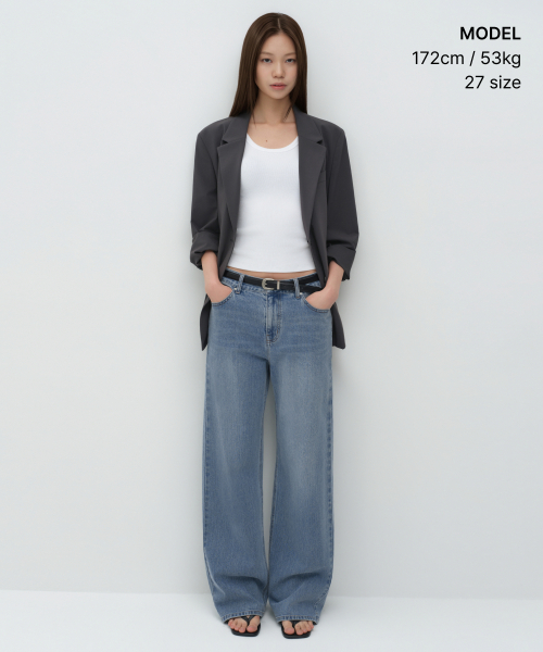 MUSINSA STANDARD WOMAN（ムシンサスタンダードウーマン）の「ウィメンズエッセンシャルワイドデニムパンツ[ライトインディゴ]（デニムパンツ・レディース・その他・30/29/28/27/26/25/32/23/24）」の2枚目の写真