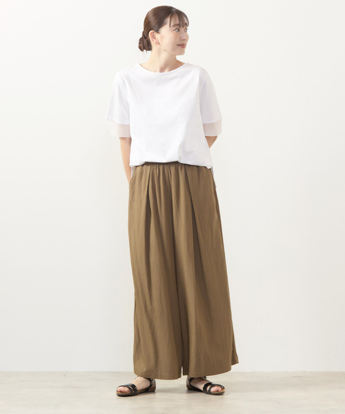 MELROSE claire（メルローズ クレール）の「【袖口シアーファブリック切り替えTシャツ】（Tシャツ/カットソー・レディース・オフホワイト/ブラック/ボルドー・FREE）」の6枚目の写真