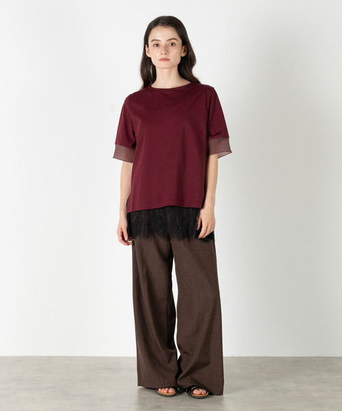 MELROSE claire（メルローズ クレール）の「【袖口シアーファブリック切り替えTシャツ】（Tシャツ/カットソー・レディース・オフホワイト/ブラック/ボルドー・FREE）」の16枚目の写真