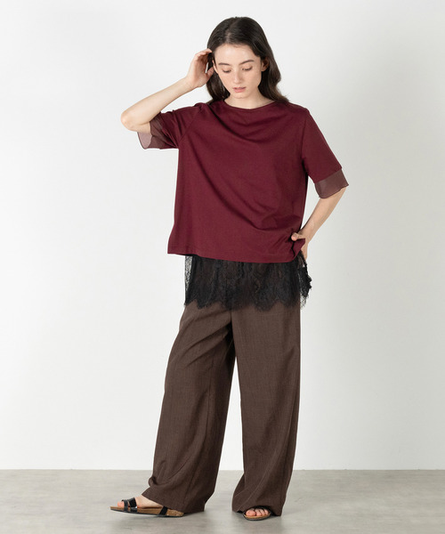 MELROSE claire（メルローズ クレール）の「【袖口シアーファブリック切り替えTシャツ】（Tシャツ/カットソー・レディース・オフホワイト/ブラック/ボルドー・FREE）」の17枚目の写真