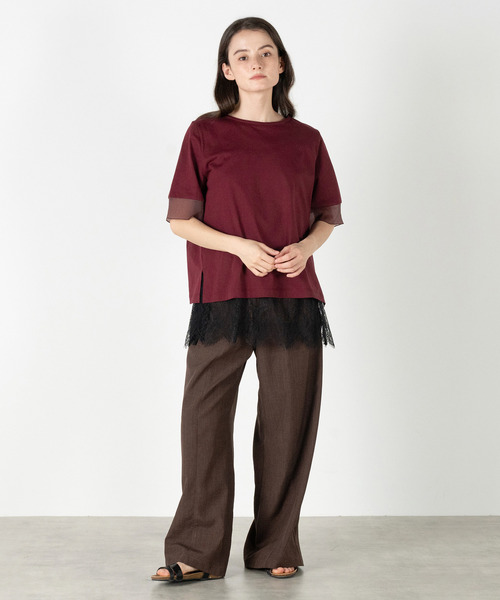 MELROSE claire（メルローズ クレール）の「【袖口シアーファブリック切り替えTシャツ】（Tシャツ/カットソー・レディース・オフホワイト/ブラック/ボルドー・FREE）」の18枚目の写真