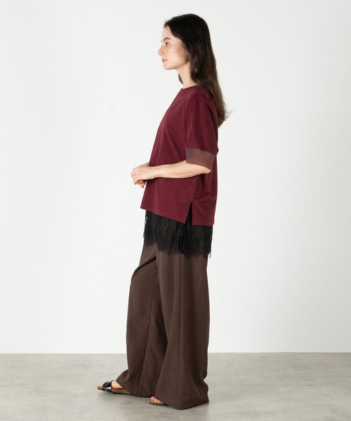 MELROSE claire（メルローズ クレール）の「【袖口シアーファブリック切り替えTシャツ】（Tシャツ/カットソー・レディース・オフホワイト/ブラック/ボルドー・FREE）」の19枚目の写真