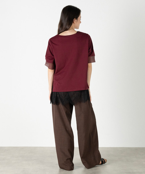 MELROSE claire（メルローズ クレール）の「【袖口シアーファブリック切り替えTシャツ】（Tシャツ/カットソー・レディース・オフホワイト/ブラック/ボルドー・FREE）」の20枚目の写真