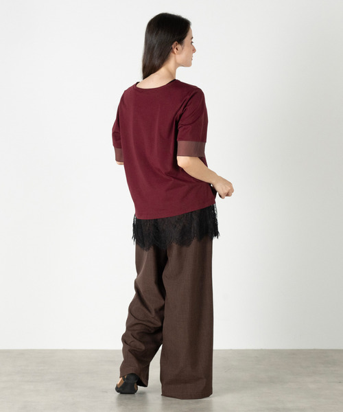 MELROSE claire（メルローズ クレール）の「【袖口シアーファブリック切り替えTシャツ】（Tシャツ/カットソー・レディース・オフホワイト/ブラック/ボルドー・FREE）」の21枚目の写真