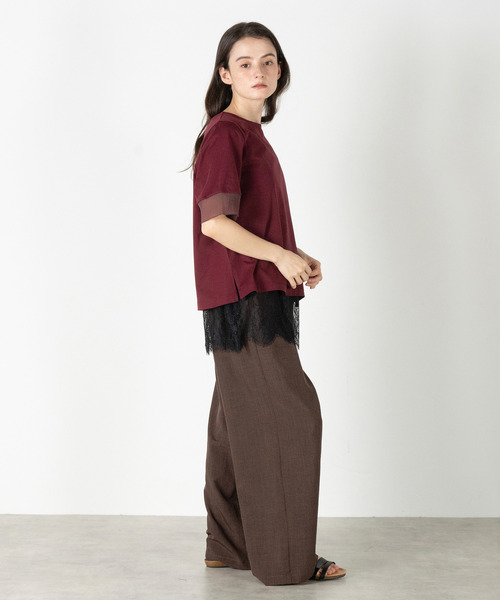 MELROSE claire（メルローズ クレール）の「【袖口シアーファブリック切り替えTシャツ】（Tシャツ/カットソー・レディース・オフホワイト/ブラック/ボルドー・FREE）」の22枚目の写真