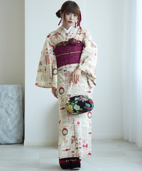utatane(ウタタネ)の「着物 単衣 ニコアンティーク ホリデーメモリアルプレス クリーム(着物・レディース・ベージュ・FREE)」の2枚目の写真